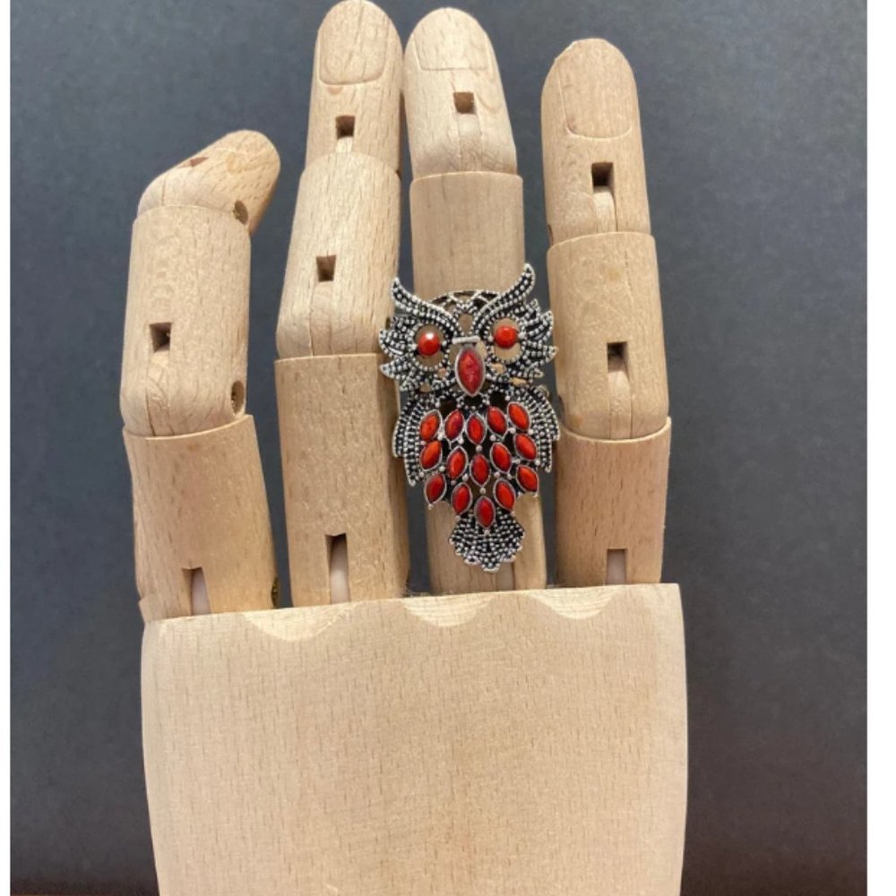 Vintage Red Owl Ring Expandable Band Boho Vintage Ring MCM Hippie Retro Bohemian